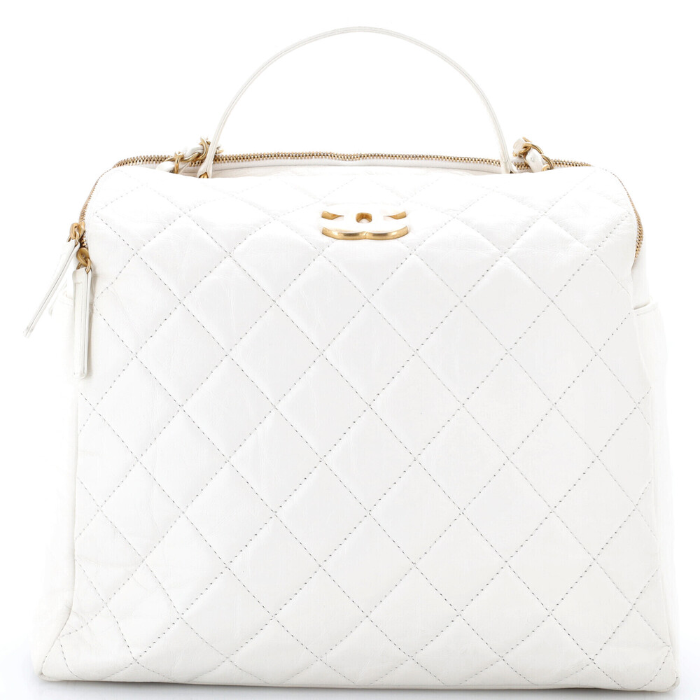 Chanel Large CC Double Zip Top Handle Bowler Bag Quilted Aged Calfskin